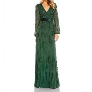 NEW MAC DUGGAL long sleeve evening dress in dark green